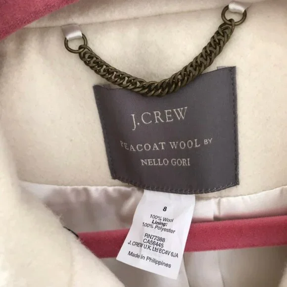 J. Crew Nello Gori Cream Black Double Breasted Wool Peacoat Jacket Blazer Size 8 - Picture 6 of 9